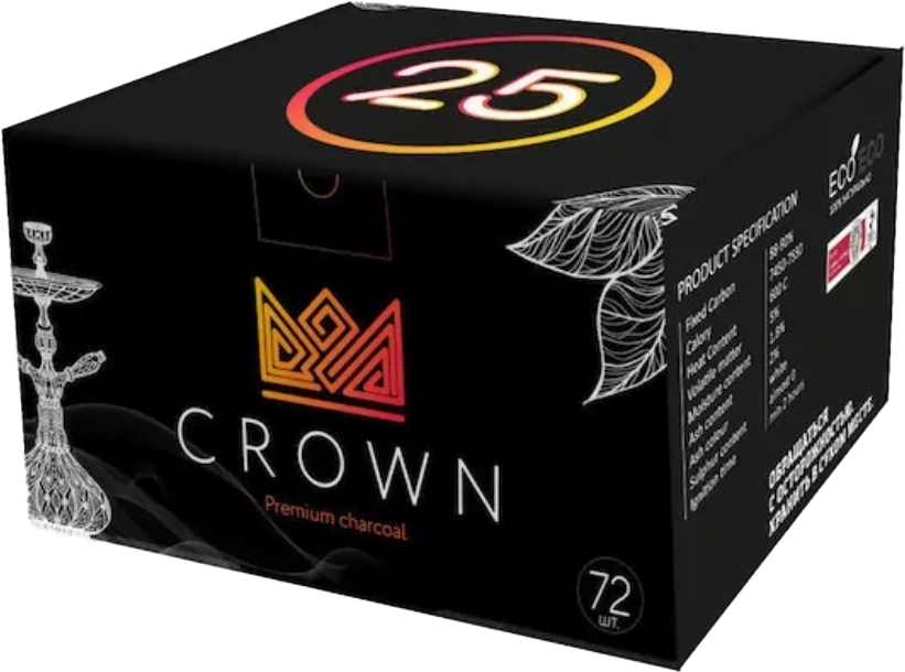 Кокосовый уголь CROWN Premium 25 мм — коробка 72 кубика